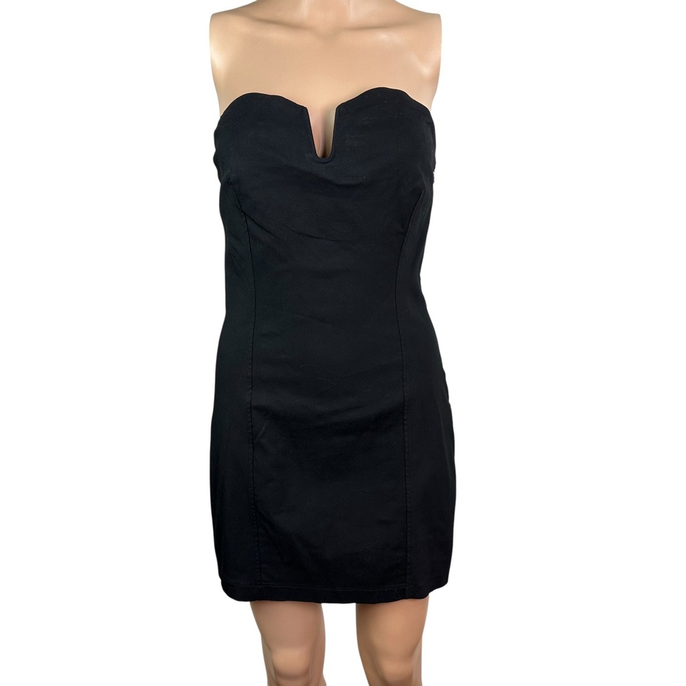 Endless Rose Black Strapless Notched Mini Dress Small Bodycon Cocktail LBD‎